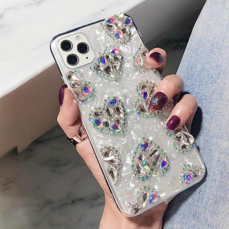 Cassandra - Coque de Téléphone en Cristal à Cœurs Scintillants